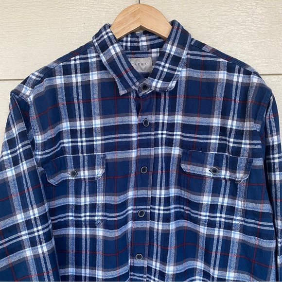 Jachs Mens 2XL Blue‎ Plaid Flannel Shirt 100% Cotton Button Down Mid Weight - Picture 2 of 13